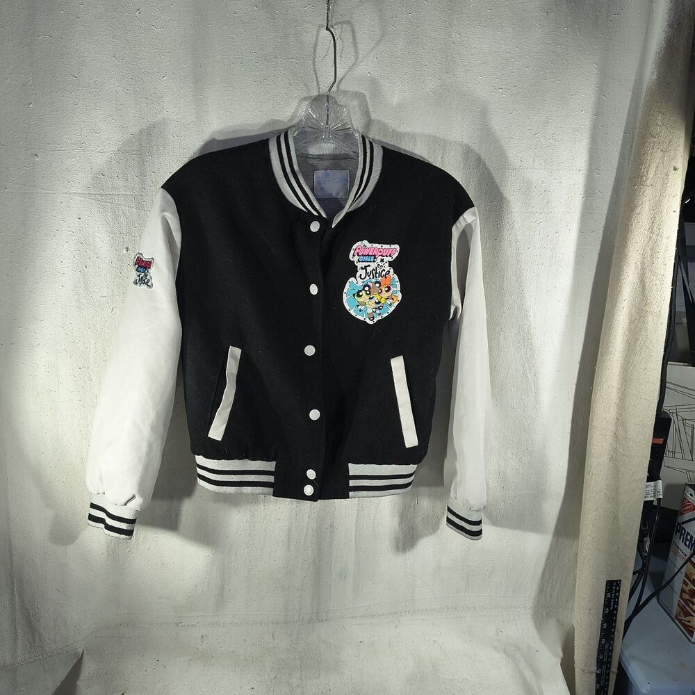 Power Puff Girls Size Medium Vintage Varsity Style Jacket Black And White